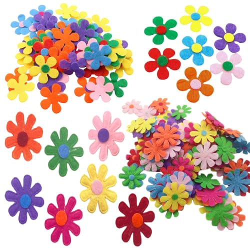 Lowats Filz Blumen 200 Stück Filzblumen Deko Stoff Blumen Verschönerungen Fliz Blüten Bunte Filzblüten 28mm Bunte Stoff Blümchen Deko Blume Stoff Stoff Blumen Verzierungen für DIY Handwerk Scrapbook