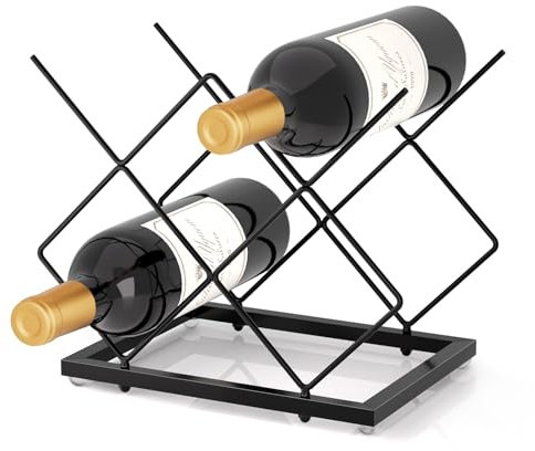 Urban Deco Small Wine Rack 5 Bottle Holder - Modern Metal Wire Wine Storage for Countertop Table Top Coffee Bar Kitchen (Black)