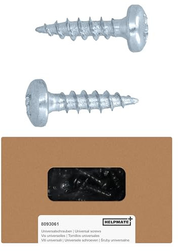 HELPMATE - Viti per giunzioni in legno 4,0x16 zincate galvanicamente - 250 pezzi Viti universali testa bombata con innesto PZ2 e filetto intero - Per il fissaggio di ferramenta su legno