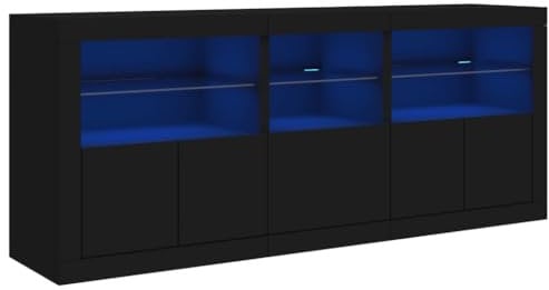 vidaXL Sideboard, Kommode mit viel Stauraum, Highboard Schrank mit LED-Leuchten, Anrichte Beistellschrank Standschrank, Modern, Schwarz