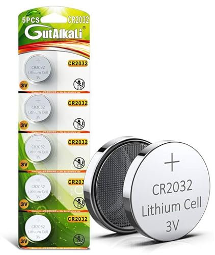 GutAlkaLi CR2032 3V Lithium Button Cell Battery CR 2032 Lithium Batteries Pack of 5