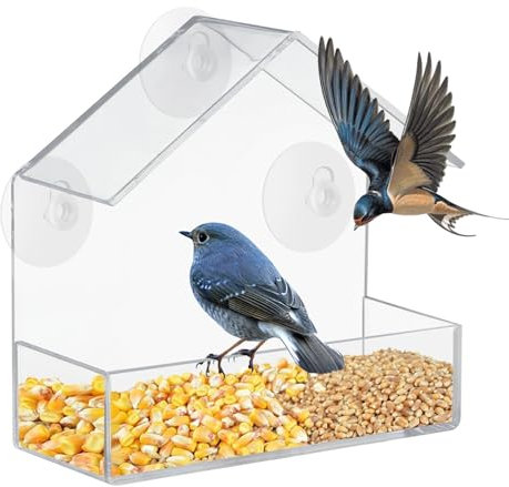 BREANIFULL Vogelfutterhaus Fenster Vogelfutterspender Acryl Fenster Futterhaus für Vögel Transparent Bird Feeder mit 3 Saugnäpfen 15x15x6.3cm für Meisen, Spatzen & Wildvögel