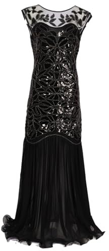 KBOPLEMQ 20er Jahre Kostüm Damen Charleston Kleid Gold Abendkleid 1920's Art Deco Great Gatsby Vintage Retro Pailletten Perlen Elegante Flapper Ballkleider Cocktailkleid