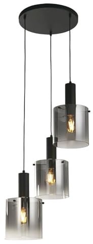 Licht-Erlebnisse Hängeleuchte Rauchglas Metall Ø 42 cm H: max. 1,5 m verstellbar Grau Schwarz 3-flammig E27 Retro Design Pendelleuchte Esstisch Hängelampe