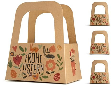 Osterkörbchen Kinder – 3 Ostertüten zum Befüllen – Kraftkarton braun – Osternester zum Befüllen Kinder – für Osterhasen, Süßigkeiten und kleine Geschenke zu Ostern - BLUMEN