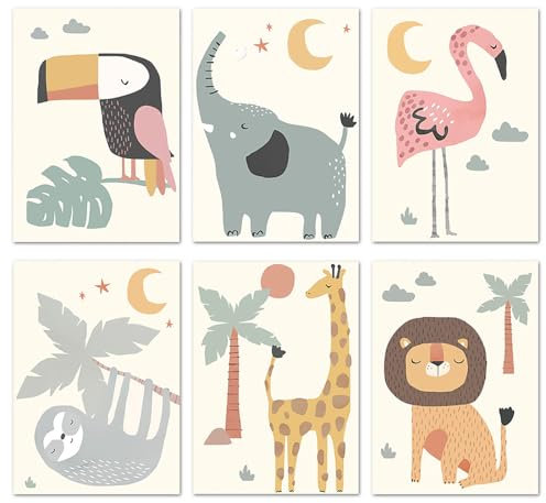 Hwtcjx Poster Kinderzimmer, 6er Set Bilder Kinderzimmer, Modernes Kinderzimmerbild, Wandbilder Wandposter Premium, Babyzimmer Deko - 20 x 30 cm (Set 2)