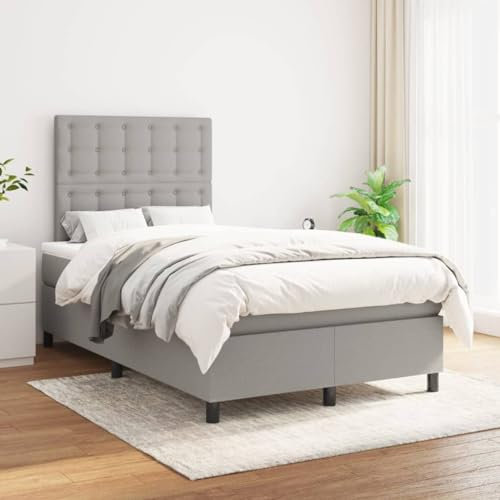Willood Boxspringbett mit Matratze Hellgrau 120x200 cm Stoff Knöpfe Hohes Kopfteil