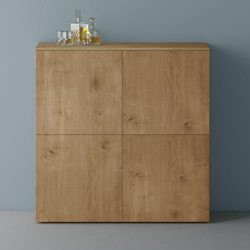 Mai & Mai Möbel Kommode Aufbewahrungsschrank mit 4 Türen in Kerneiche Sideboard Schrank Mehrzweckschrank BTH: 100x36,4x98 cm Schrank04
