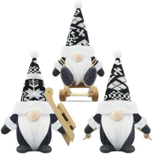 Gehydy Weihnachtswichtel Figuren 3er Set Weihnachtsdeko Wichtel Weihnachten Deko Wichtel Zubehör Dekoration Christmas für Home Küche - Schwarz