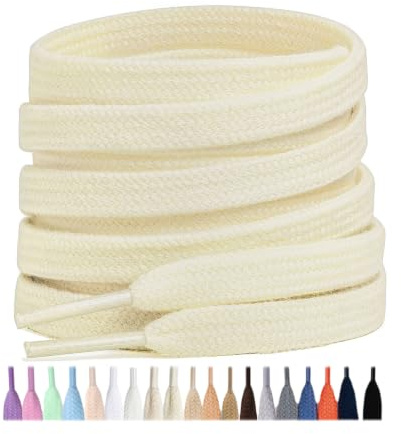 Stepace 2 Pairs 100% Cotton Flat Shoe Laces 8mm Wide Shoelaces for Sneaker Running Athletic Shoes cream 100