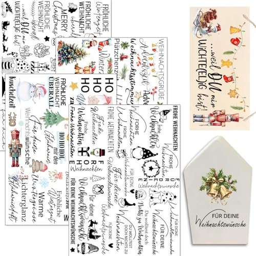 Hongma Rub On Sticker 19x14cm-Großformat Weihnachten Transfers 4PCS Sprüche für Raysin für Keraflott Glas Holz DIY Deko Rub On Folie Rubons Aufkleber (Weihnachten Klötzchen)