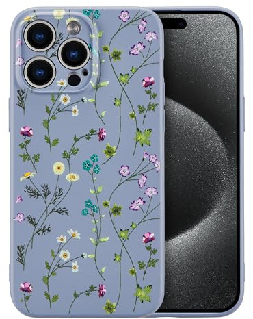 RALEAVO Case for iPhone 16 Pro, Cute Flower Silicone Floral Cover, Grey | For iPhone 16 Pro Liquid Silicone Phone Case, for Girls Women Aesthetic Flowers Shockproof Protective Soft Cover