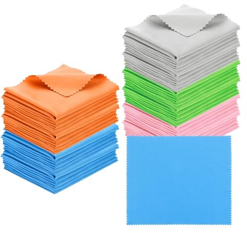 PATIKIL Eyeglass Microfiber Cleaning Cloth 7x6, 50 Pack Glasses Cleaning Cloth Soft Wipe Screen Cloth for Camera Lens Eyeglasses Screens, Yellow/Green/Blue/Gray/Pink
