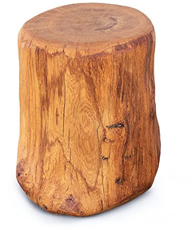 H. Pawlik GmbH Holzklotz aus Massivholz - handgefertigt - Eichenholz Baumstamm als Säule, Hocker oder Beistelltisch - Deko für Drinnen und Draußen (unbehandelt, 45 cm hoch)