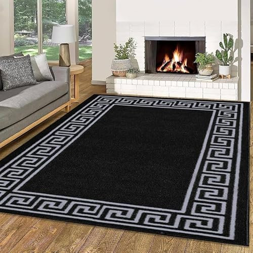 Cozy Haven Athena Rug – Large Washable Non-Slip Carpet for Living Room, Bedroom, Lounge, Dining, Kitchen Fluffy Thick Soft Modern Indoor Floor Rugs (Black & Grey, 120x170 cm)