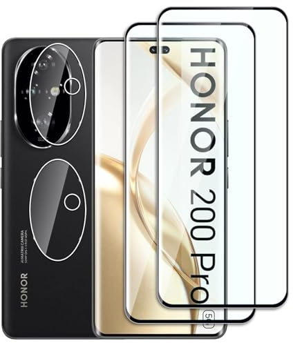Dlxiks Protector de Pantalla para Honor 200 Pro, 2 Cristal Vidrio Templado con 2 Protector de Lente de Cámara, Dureza 9H, fácil instalación, Sin Burbujas, Antiarañazos, HD Transparente