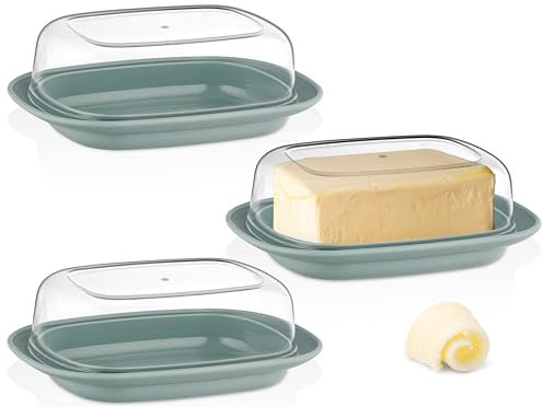 uandu Beurrier en plastique avec couvercle - pour 250 gr de beurre - boite a fromage pour frigo - boite a beurre - couvercle transparent - convient au lave-vaisselle - sans BPA - Vert x 3