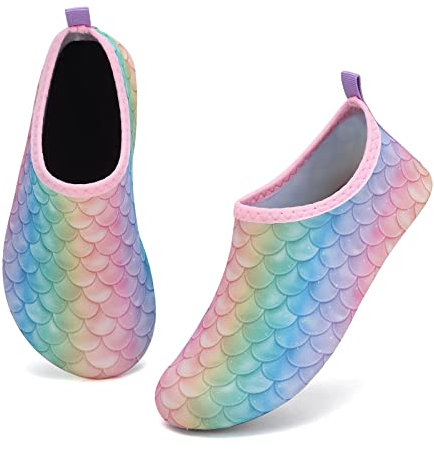 IceUnicorn Badeschuhe Kinder Schwimmschuhe Jungen Mädchen Strandschuhe Baby Aquaschuhe Barfußschuhe Kleinkind Wasserschuhe(Regenbogenfischschuppen, 34/35 EU)