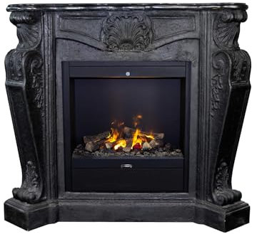 Wasserdampf-Kamin - Louis EAL-B - schwarz Naturstein - 1500 Watt Heizung - mit Fernbedienung - Opti-Myst Elektrokamin - Kaminsims inklusive Einbaukamin - Dekokamin