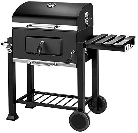 Barbecue à Charbon Jardin,Chariot de cuisson au charbon de bois, avec bac à charbon réglable en hauteur, couvercle, thermomètre, taille XXL, grand fumoir de barbecue