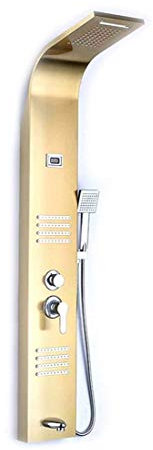 WACEH Shower Shower Panel Pillar Bathroom Shower Armature Shower Panel Pillar Bath Mixer tap Handle Shower Temperature Screen Gold Bathroom Shower head