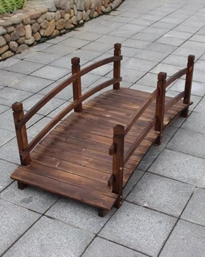 ZIMGOD Gartenbrücke Klassische Gartenbogenbrücke aus Holz mit Seitengeländern, 1,4 1,5 1,8m Wasserteich-Fußgängerbrücke, Kleine Gartenstegbrücken, Retro-Teichbrücke für Bachfarm(150cm (5ft))