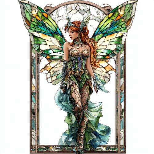 Pavemlo Doppelseitig Acrylbrett Diamond Painting Anhänger & Fensterbilder Set mit Kette -Elf DIY Kristall Malerei Anhänger Diamant Painting Wandbehang Kits 20x20 cm - für Wand Und Eingang Dekoration