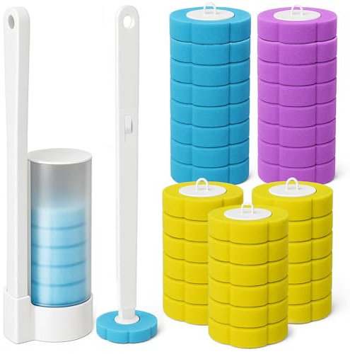 32PCS Disposable Toilet Cleaning System With Pre Loaded Cleaning Heads,Toilet Cleaning System Quick-Replace Scrub Pads For Deep Cleaning No Cross-Contamination,Easy Disposal.(Lemon16+Lavender8+Ocean8)