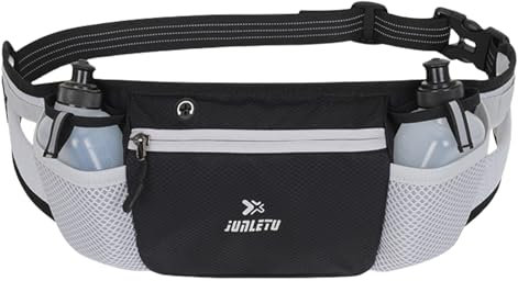 Running Gürteltasche mit Wasserflaschen (2 X 280ml), Verstellbarer Laufgürtel mit Hüfttasche, Trinkgürtel Wasserdicht mit Reißverschluss, Joggen Fahrradfahren Laufen Bauchtasche Damen Herren
