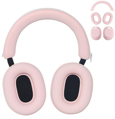 Adhiper 3-in-1 Silicone Sweat Case Cover for Sony WH-1000XM5 Headphones, XM5 Covers Accessories Silicone Ear Pads Covers & Headband Cover & Ear Cups Protector, Washable & Sweatproof - Pink