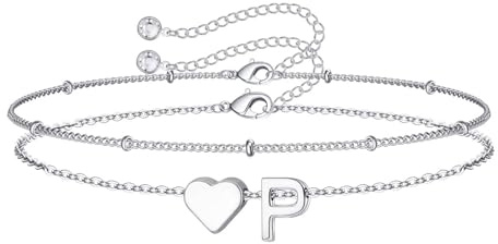 SLOONG Armband Damen Silber, Silber Herz Armband mit Buchstaben Personalisiert Geschichtet Armbänder Verstellbares Monogramm Armkette Damen Silberschmuck Mädchen Geschenke für 4 5 6 7 8 9 10 11 Jahre