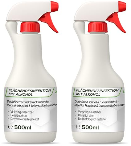 FLOTEX® alkoholisches Flächendesinfektionsmittel 2x500ml - Hochwirksame Flächendesinfektion mit Alkohol - Ideales Desinfektionsmittel für alle glatten Oberflächen