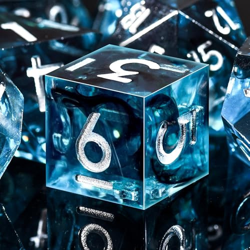 SIQUK 7 Stück DND Würfel Set Polyedrische Würfel D4 D6 D8 D10 D12 D20 D% Spielwürfel für Dungeons and Dragons D&D RPG MTG (Blau & Schwarz, Silber)