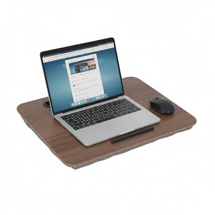 Relaxdays Almohada de Regazo para portátil con Soporte para móvil, 42 x 32 cm, Base para Cama y sofá, marrón/Gris