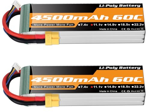 3S LiPo Akku 4500mAh 11.1V 60C Softcase XT60 Stecker für RC Auto LKW 2Stück