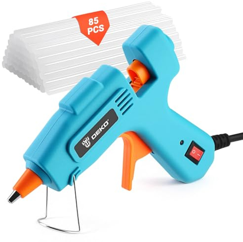 DEKOPRO Pistola de Silicona Caliente 50W, Incluye 85 Barras de Pegamento, Tamaño 7 Mm X 120 Mm, Pistola de Pegamento,Ideal para Manualidades Pequeñas y Reparaciones Rápidas en el Hogar, Azul Cian