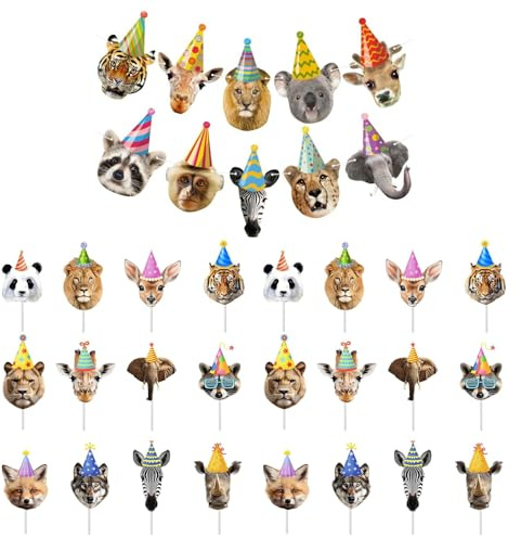 Rainway 25 Stück Safari Tiere Tortendeko und Banner, Dschungel Deko Geburtstag, Wilde Tiere Tortenaufleger, Niedlich Cake Cupcake Topper, Muffin Deko, Torten Zubehör Kuchendeko Geburtstag Party