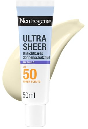 Neutrogena® Ultra Sheer Age Shield Sonnenschutzfluid LSF50, 50ml | Unsichtbarer UV-Schutz mit Helioplex SL, Niacinamide & NeoGlucosamine, Anti-Aging, reduziert Pigmentflecken, beugt Falten vor