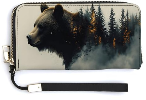 Anceky Lange Geldbörse von Bear aus PU-Leder mit Handgelenkschlaufe, dünn, mit Reißverschluss, großem Fassungsvermögen, Kartenfach, 20 x 10,5 cm