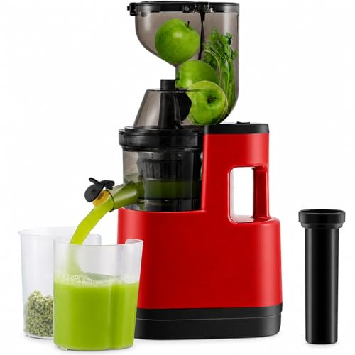 Kortemora Cold Press Juicer 500W Slow Juicer with 83mm Wide Feed Chute, High Juice Yield 99%, Low Noise Fruit & Vegetable Juicer Machine with Reverse Function, Easy Clean, Red
