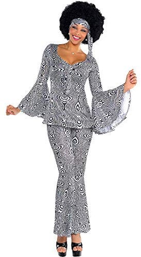 amscan 844231-55 Adults Dancing Queen Fancy Dress 1970s Disco Fever Costume (UK Dress 10-12)