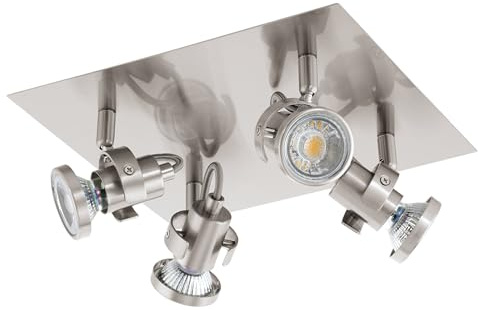 EGLO LED Deckenlampe Tukon 3, Deckenstrahler, Stahl in nickel-matt | GU10 Fassung