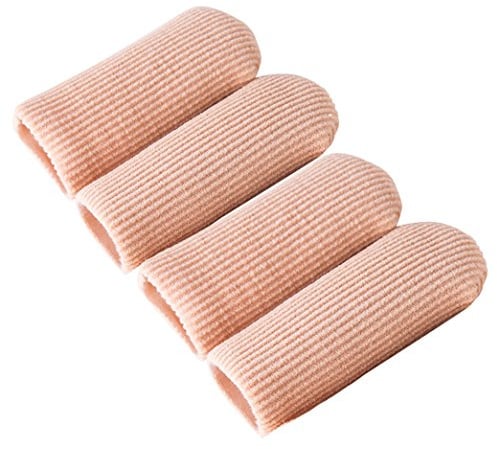 Makhry 4 Pezzi Puntali in Gel Regolabili per Dita e Copri Dita Fodera per Dita in Gel Rivestito Maniche Protezioni per Tappi a Costine in Maglia Silopad Cappucci Digitali (XL) | Copri Dita in Gel con Fodera Morbida per Calli,Dolori,Unghie e Protezione delle Dita Uso Quotidiano