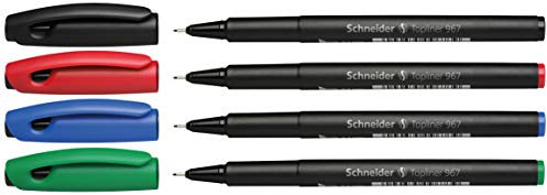 Schneider 196794 Topliner 967 Fineliner (Strichstärke 0,4 mm) 4er Etui sortiert