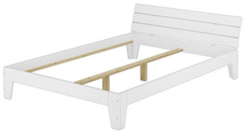 Erst-Holz Doppelbett 140x200 Futonbett Bettrahmen Bettgestell Holzbett Massivholz Kiefer Weiß 60.54-14 W oR