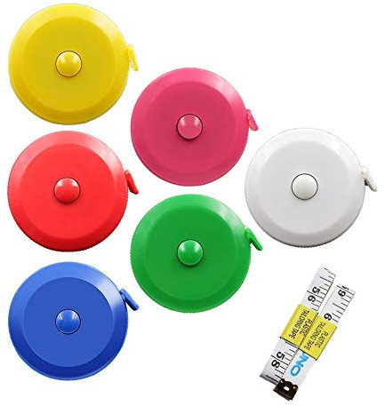 Dicuno Weiches und einziehbares Maßband, 1,5 m (60 Zoll), zum Nähen, für Handarbeiten 6 Colors of Blue, Red, Yellow, White, Pink, Green and Two Soft Tapes
