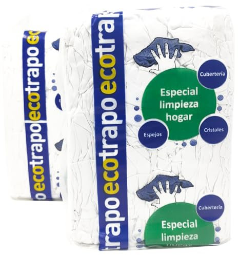 Trapo de Limpieza de Algodón Ecotrapo de Color Blanco. Sábana para Limpieza o para Usar de Cubremopas. No Dejan Pelusa ni Rastros. 2 kg de paños de Algodón.