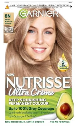 Garnier Nutrisse Permanent Hair Dye, Natural-looking, hair colour result, For All Hair Types, 8N Nude Medium Blonde