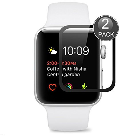 EUGO Apple Watch 38mm Protector de Pantalla, Cobertura Completa 9H Dureza Vidrio Templado Cristal Templado para Apple Watch Series 1/Series 2/ Series 3 38mm (Negro)