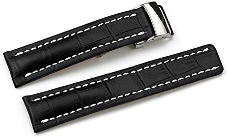 [Richie Strap] schwarz 22 mm/24 mm Lederarmband Uhrenarmband Faltschließe für Armbanduhr Breitling Navitimer Transocean BA57 A193701 760P2, 24 mm, Leder